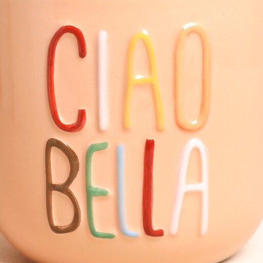 Peach Embossed Ciao Bella Ceramic Mug