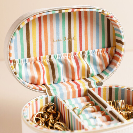 Embroidered 'Ciao Bella' Oval Travel Jewellery Case in White