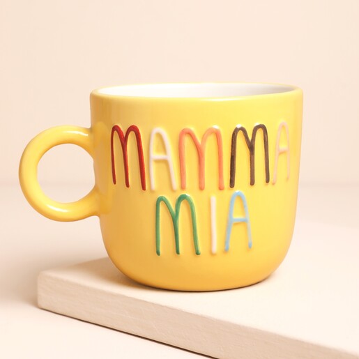 Yellow Embossed Mamma Mia Ceramic Mug