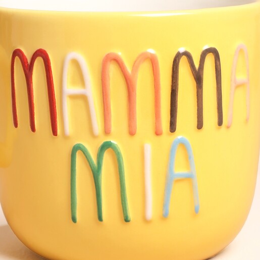 Yellow Embossed Mamma Mia Ceramic Mug