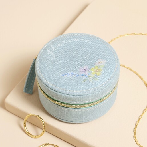 Personalised Name Floral Souvenir Mini Round Jewellery Case