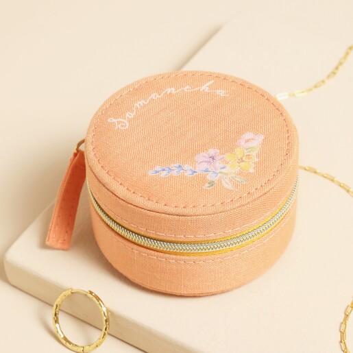 Personalised Name Floral Souvenir Mini Round Jewellery Case
