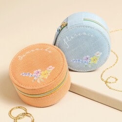 Personalised Name Floral Mini Round Jewellery Case