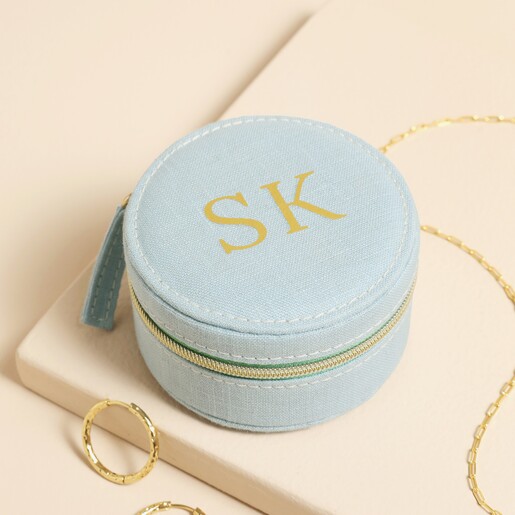 Sky Blue Personalised Name Souvenir Mini Round Jewellery Case