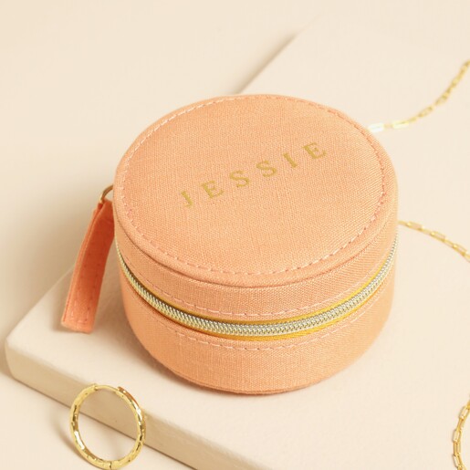 Tangerine Personalised Name Souvenir Mini Round Jewellery Case
