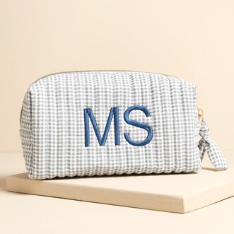 Personalised Name Small Grey Gingham Wash Bag