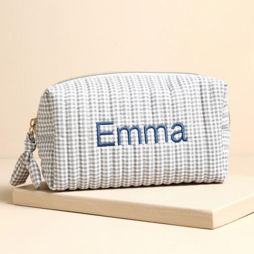 Personalised Name Small Grey Gingham Wash Bag Personalised Name Small Grey Gingham Wash Bag