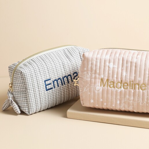 Close Up Close Up Personalised Name Small Grey Gingham Wash Bag