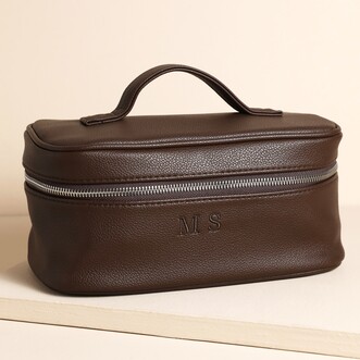 Personalised Initials Voyager Wash Bag in Brown