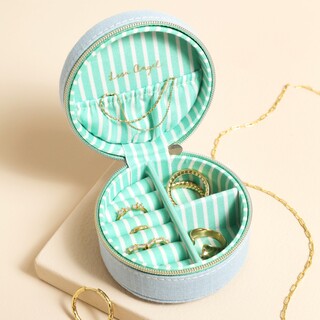 Mini Round Jewellery Case in Sky Blue