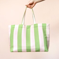 Wide Pink and Green Striped Tote Bag