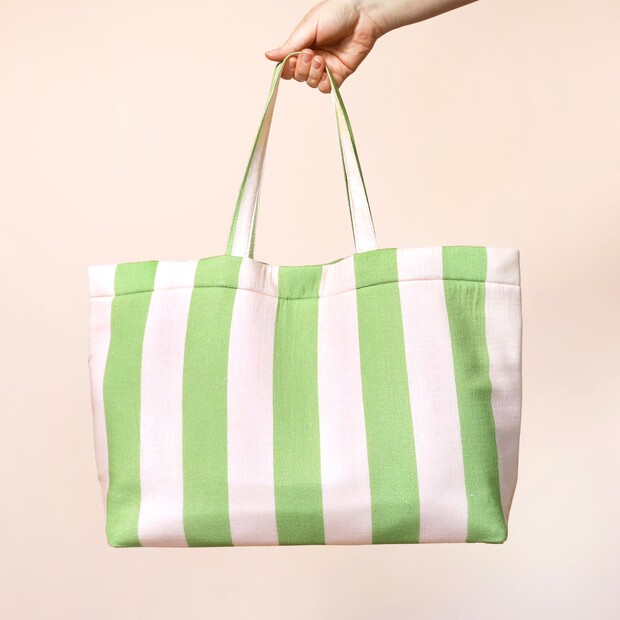 Wide Pink and Green Striped Tote Bag Wide Pink and Green Striped Tote Bag