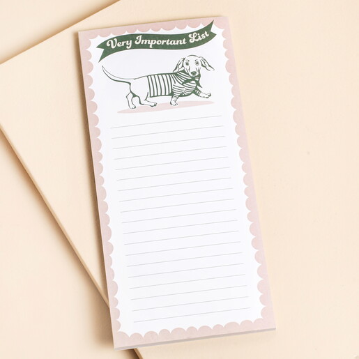 Sausage Dog Print Very Important To Do List on a neutral background