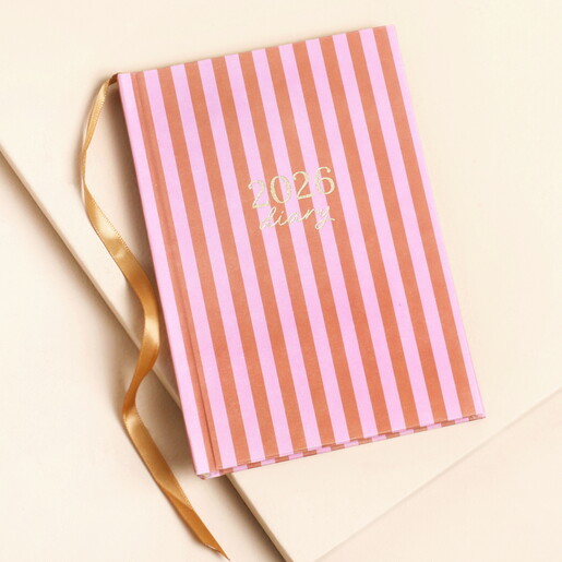 2026 Red and Pink Striped Diary