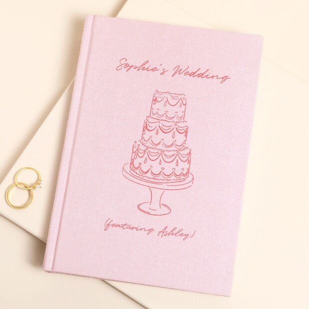 Personalised Name Wedding Cake Fabric Notebook in Pink Personalised Name Wedding Cake Fabric Notebook in Pink