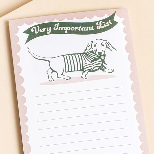 Sausage Dog Print Very Important To Do List on a neutral background