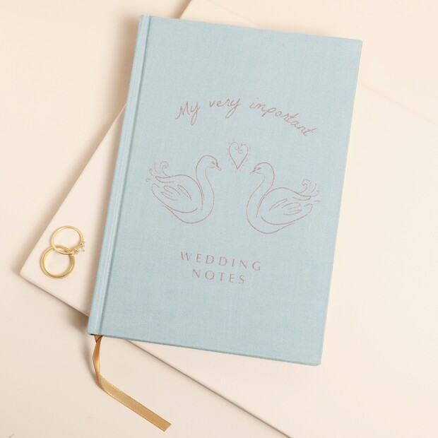 Swan Wedding Fabric Notebook in Blue Swan Wedding Fabric Notebook in Blue