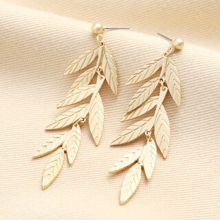Big Metal London Long Leaf Dangle Earrings Gold 