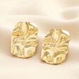 Stainless Steel Molten Rectangular Stud Earrings in Gold