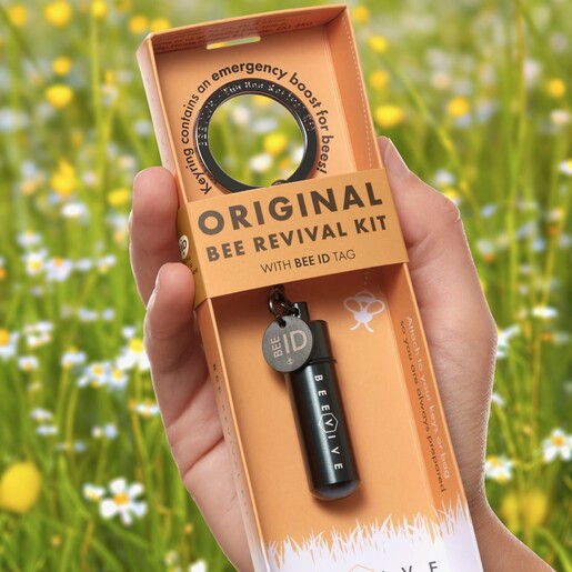 Packaging for the Beevive Bee Revival Kit Keyring in Anthracite Grey