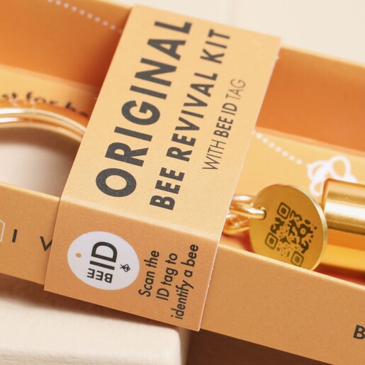 Close Up of Beevive Bee Revival Kit Keyring in Gold