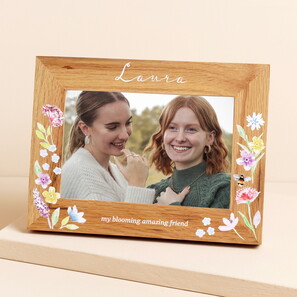 Personalised Floral Oak Photo Frame