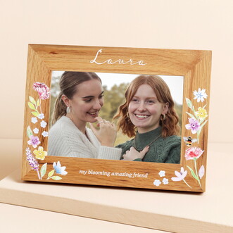 Personalised Floral Oak Photo Frame