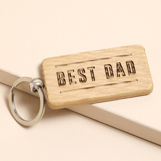 Dapper Chap 'Best Dad' Rectangular Oak Keyring Oak wood keyring, designed specially for Dad