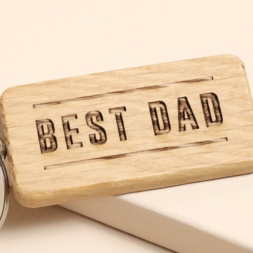 Close Up Close Up of Dapper Chap 'Best Dad' Rectangular Oak Keyring
