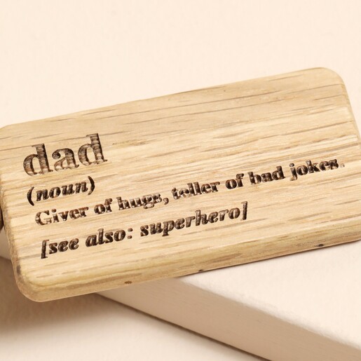 Close Up of Loft 'Dad' Oak Rectangular Keyring