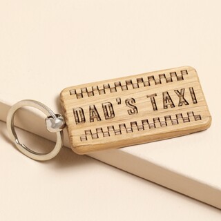 Loft 'Dad's Taxi' Rectangular Oak Keyring