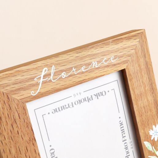 Close Up Close Up of Personalised Floral Oak Photo Frame