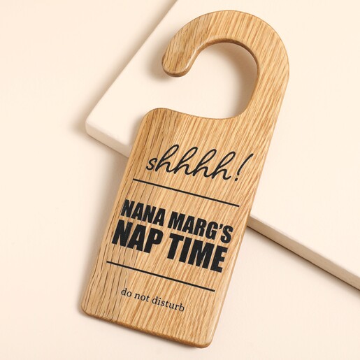 Personalised Nap Time Oak Door Hanger
