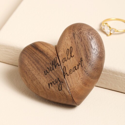 With All My Heart Wooden Heart Ring Box