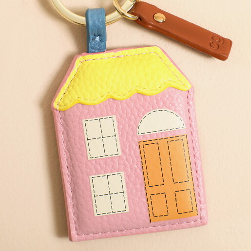 Close Up of Keyring Close Up of Caroline Gardner Pink & Yellow House Keyring