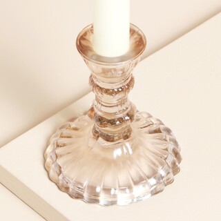 Casa Verde Leela Vintage Pink Glass Candlestick Holder