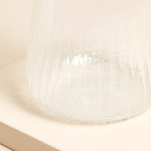 Close Up of Casa Verde Ribbed Clear Glass Vase