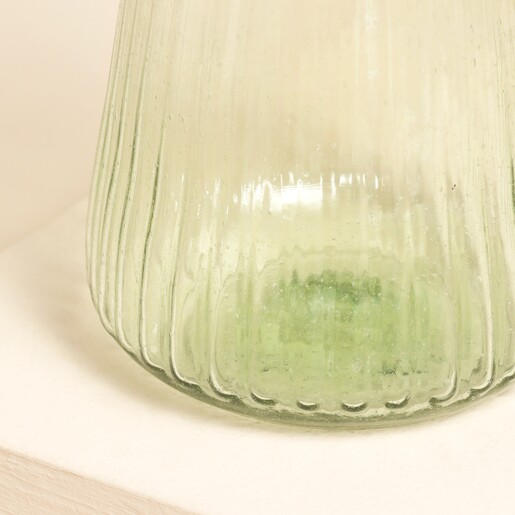 Close Up of Casa Verde Ribbed Green Glass Posy Vase