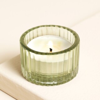 Casa Verde Ribbed Glass Tealight Holder in Vintage Green