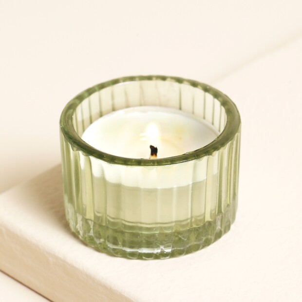 Casa Verde Ribbed Glass Tealight Holder in Vintage Green Casa Verde Ribbed Glass Tealight Holder in Vintage Green