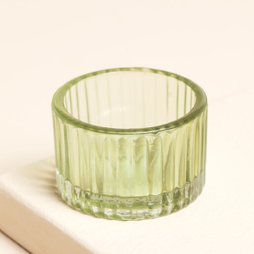 Casa Verde Ribbed Glass Tealight Holder in Vintage Green