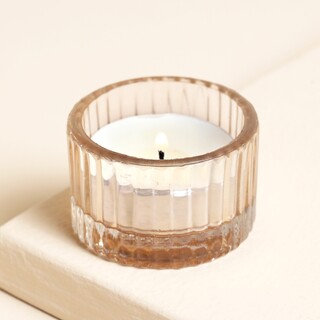 Casa Verde Ribbed Glass Tealight Holder in Vintage Pink 