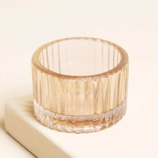 Candle Holder Casa Verde Ribbed Glass Tealight Holder in Vintage Pink