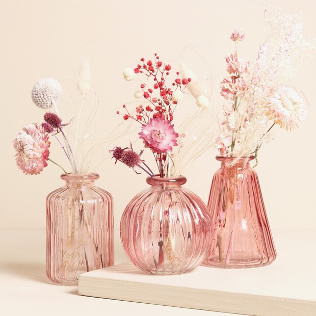 Sass & Belle Set of 3 Pink Glass Bud Vases Sass & Belle Set of 3 Pink Glass Bud Vases