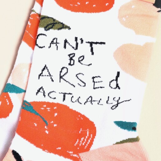 Close Up of House of Disaster Small Talk 'Can't Be Arsed' Socks