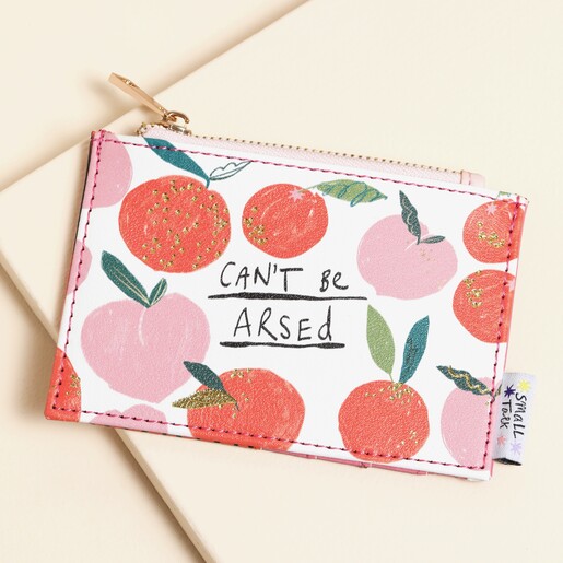 A purse with a cheeky and humorous slogan