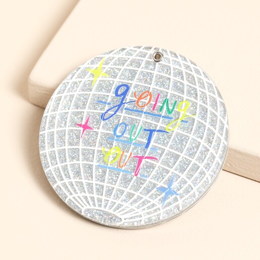 A disco ball pocket mirror with a fun phrase