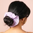 Model Shot of Lilac Organza Check Hair Scrunchie