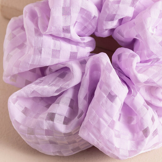 Close Up of Lilac Organza Check Hair Scrunchie
