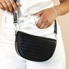 Textured Vegan Leather Half Moon Crossbody Bag in Black